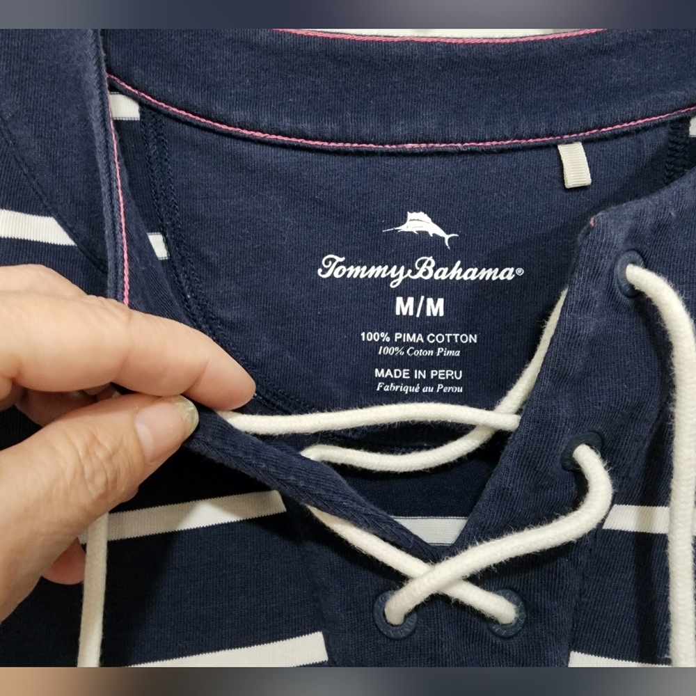 Tommy Bahama Navy & White Striped Lace-Up Top - Picture 2 of 7